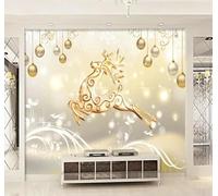Boule Suspendue Tridimensionnel Créative Renne Doré Papier Peint 3D Installation Facile Intissé Tapisserie Bureau Salon Canapé Chambre Décoration Murale-250cm×170cm
