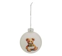 BOULE VERRE OURSON PREMIER NOËL 8CM BLANC
