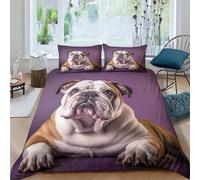 Bouledogue 3 Pièces Parure De Lit Pour Enfants Adultes,Ensemble Cadeau Bulldog mignon Housse Couette Manette De Garçons,Microfibre Avec Taie D'oreiller De Lit Avec Fermeture À Éclai Double（200x200cm）