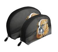 Bouledogue Anglais agenouillé, Trousse de Maquillage Coquille Femme Petit Porte-Monnaie Trousse de Toilette Trousse à cosmétiques 2 pièces