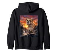 Bouledogue Anglais Amoureux des Chiens Vintage Coucher de Soleil forêt Nature Art Sweat à Capuche