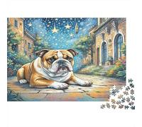 Bouledogue Anglais Carton Bouledogue sur Chemin pierreux avec Ciel étoilé Puzzle Premium Cadeau de Noël décoratif 70x50cm/1000 pièces