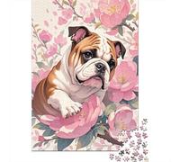 Bouledogue Anglais Floraison Rouge Puzzle 1000 Pièces, Puzzle en Bois, Adultes Et Enfants À Partir De 14 Ans, Jouet Défi, Art De Mur Moderne, Cadeau Famille 1000pcs (75x50cm)
