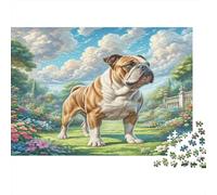 Bouledogue Anglais Papier épais Bouledogue dans Une Prairie Fleurie colorée Puzzle Lot pour Seniors Cadeau Secret Santa Entraînement cérébral 52x38cm/1000 pièces