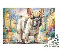 Bouledogue Anglais Papier résistant Bouledogue français dans Un Village coloré Puzzle Anti-Stress Cadeau d’Anniversaire 38x26cm/1000 pièces
