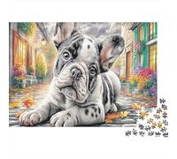 Bouledogue Anglais Papier résistant Bouledogue français sur Une Rue pavée Puzzle Anti-Stress Décoration d’intérieur 38x26cm/1000 pièces