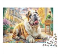 Bouledogue Anglais Puzzle 1000 Pièces Complet Intérieur de Cottage ensoleillé pour Seniors Entraînement Cognitif Loisirs Créatifs Qualité Premium 70x50cm/1000pcs