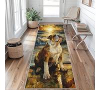 Bouledogue Anglais Tapis de Couloir Vitrail Tapis de Couloir Long 50 x 150 cm Passage Antidérapant Lavable en Machine D'entrée Chambre Salon Descente de Lit Poil Ras Rug i&S266