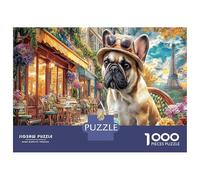 Bouledogue au café parisien 1000 Pièces Coffret Puzzle Scène urbaine Puzzle Premium Carton Solide - DIY Familial Trop Amusant, Belle Déco, Cadeau D’anniversaire Pour Adultes Et Enfants 52x38cm/1000pcs