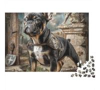 Bouledogue Chevalier Puzzle pour Adultes Puzzle 1000 Pièces Ruines Vintage Concentration Décor Maison Cadeau 52x38cm/1000pcs