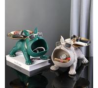 Bouledogue Figure Chien Sculpture 30 cm Gris l Décoration Statue avec boîte de rangement - animal Ornement Résine Figure d'art pour salon Bureau Étagère Idée cadeau