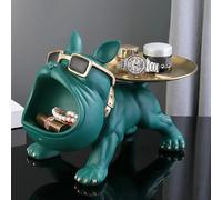 Bouledogue Figure Chien Sculpture 30 cm Vert l Décoration Statue avec boîte de rangement - animal Ornement Résine Figure d'art pour salon Bureau Étagère Idée cadeau