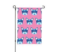 Bouledogue français avec des lunettes,Drapeau de jardin décoratif double face pour intérieur et extérieur, 30 x 45 cm