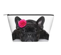 Bouledogue français avec Rose, Trousse de Toilette Trousse de Maquillage Sac à cosmétiques Trousse de Toilette de Voyage Portable