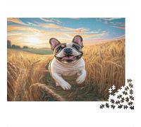 Bouledogue Français Champ de Blé Puzzle 1000 Pièces pour Adultes Papier Déco Maison Cadeau 38x26cm/1000pcs