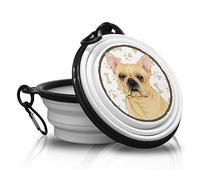 BOULEDOGUE FRANCAIS CREME - Gamelle pour chien en silicone pliable avec mousqueton pour promenades et randonnées avec vos amis à quatre pattes. Pratique, légère, pratique et surtout unique.