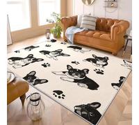Bouledogue FrançAis de Dessin Animé Tapis Antidérapant en Flanelle Doux à Poils Courts 200x300 cm Dessous en TPR, Lavable en Machine, Facile d’Entretien, Noir Tapis de Décoration Intérieure