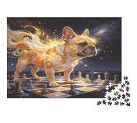 Bouledogue français échiquier féerique Puzzle 1000 Pièces Papier pour Adultes Jeu de Magie Jeu d échecs Nuit Détente Famille Cadeau Décor 38x26cm/1000pcs