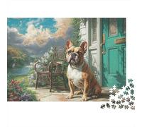 Bouledogue Français Entrée de Jardin Puzzle 1000 Pièces Papier pour Adultes Moment Détente Décoration Maison Cadeau 38x26cm/1000pcs