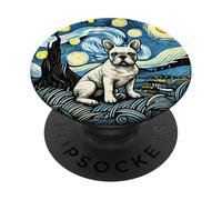 Bouledogue français français papa maman Van Gogh Starry Night Style PopSockets PopGrip Adhésif