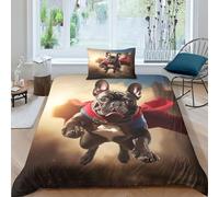 Bouledogue français Housses De Couettes Housse De Couette 3D Imprimé Chien volant Pour Adultes Et Enfants E Avec Fermeture À Glissière Parure De Lit Microfibr Avec Taies 2 pièces Single（135x200cm）
