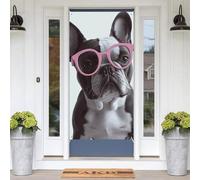 Bouledogue français - Housses de porte décoratives en verre rose - 180 x 89 cm - Bannière de porche - Toile de fond pour photographie - Décorations saisonnières pour porte d'entrée, jardin, cour