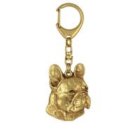 Bouledogue Français I - Porte-clés Doré en Ornementation Chien