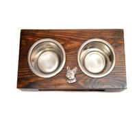Bouledogue français II - support en bois avec gamelles pour chien gamelles en acier un cadeau pour adopter un chien par Art-Dog