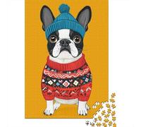 Bouledogue Français Illustration Puzzle 1000 Pièces Papier pour Adultes Style Pull Détente Décoration Maison Cadeau 38x26cm/1000pcs