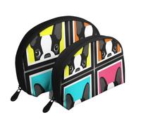 Bouledogue français imprimé, Trousse de Maquillage Coquille Femme Petit Porte-Monnaie Trousse de Toilette Trousse à cosmétiques 2 pièces