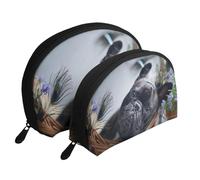 Bouledogue français Mall Chiens Noirs Animaux de Compagnie, Trousse de Maquillage Coquille Femme Petit Porte-Monnaie Trousse de Toilette Trousse à cosmétiques 2 pièces