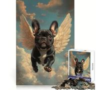 Bouledogue français Noir aux Ailes d'ange | Puzzle commémoratif pour Adultes (1000 pièces) Hommage au deuil Animalier Cadeau Unique Détente et mémoire Bords Nets 38x26cm