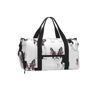 Bouledogue français Noir de Dessin animé, Lunettes Roses, Chien Blanc,Sac de Sport bandoulière à Main, Sac de Voyage Grande capacité pour Femmes et Hommes
