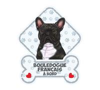 Bouledogue Francais Noir - Panneau pour Pare-Brise avec Ventouse- Mon Chien est à Bord. Plaque signalétique pour Tous Type véhicule. Chien à Bord, en Ballade, on Tour.