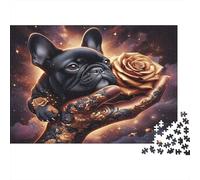 Bouledogue français Noir Puzzle 1000 pièces Art de Chien Romantique Carton de Haute qualité pour Parents et Enfants Anti-Stress 52x38cm/1000pcs