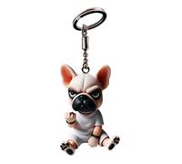 Bouledogue français ornement en métal acrylique 7,5 cm 2D Flat pour sac de chien porte-clés décoration drôle pendentif accessoires pour garçons filles étudiants voyage, blanc, Refer to description