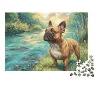 Bouledogue Français Paysage de Rive Puzzle 1000 Pièces pour Adultes Jeu de Puzzle en Papier Détente Décoration Maison Cadeau 52x38cm/1000pcs