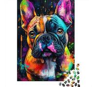Bouledogue Français Peinture Éclaboussée Casse-tête Peinture Chien Art Pop Vif 1000 Pièces Papier Recyclé pour Adultes - Jeu Éducatif en Famille, Excellente Idée Cadeau 38x26cm/1000pcs