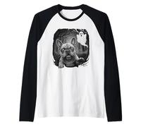 Bouledogue français poursuivi par Un fantôme Amusant Halloween Manche Raglan