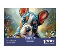 Bouledogue français Puzzle 1000 Pièces Cadeau Unique Campagne d'automne Challenge Toy À De Qualité Supérieure Peinture Art pour Adultes Enfants 52x38cm/1000pcs