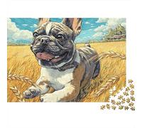 Bouledogue Français Puzzle 1000 Pièces Papier Champ de Blé Puzzle pour Adultes Détente Décoration 52x38cm/1000pcs