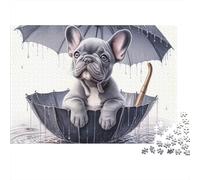 Bouledogue Français Puzzle 1000 Pièces Papier pour Adultes Parapluie Jeu de Puzzle 1000 Pièces Détente Cadeau 38x26cm/1000pcs
