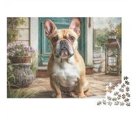 Bouledogue Français Puzzle 1000 Pièces Papier pour Adultes Scène de Porche Jeu de Puzzle 1000 Pièces Détente Décoration 70x50cm/1000pcs