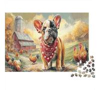Bouledogue français Puzzle DIY 1000 Pièces Cour de Ferme Rustique pour Grands-Parents Amélioration De La Mémoire Loisirs Créatifs Cadeau De Noël 52x38cm/1000pcs