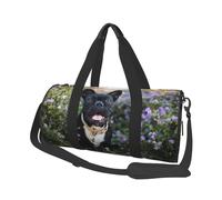 Bouledogue français se Tient dans Un Design de Fleurs, Sac de Voyage de Grande capacité, Sac à Main Rond, Sac de Voyage de Sport, fourre-Tout, Sac de Fitness