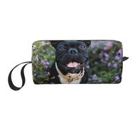 Bouledogue français se Tient dans Un Design de Fleurs, Trousse de Maquillage Trousse à cosmétiques Trousse de Toilette de Voyage Portable Pochette de Maquillage