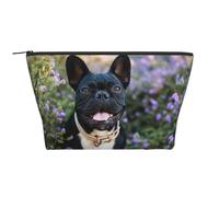 Bouledogue français se Tient dans Un Design de Fleurs, Trousse de Toilette Trousse de Maquillage Sac à cosmétiques Trousse de Toilette de Voyage Portable