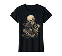 Bouledogue français Squelette Gothique Amoureux des Chiens Art Frenchie T-Shirt Graphique avec Valeur, Femme, Noir, S