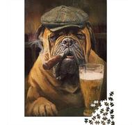 Bouledogue Gentleman Vintage Puzzle 1000 Pièces Papier pour Adultes Scène de Pub Relaxation Décoration Maison Cadeau Famille 38x26cm/1000pcs