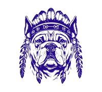 bouledogue portant une tête de chef indien dessinée à la main Stickers muraux en vinyle 49.2x59.2cm N'abîme pas le mur Bleu foncé